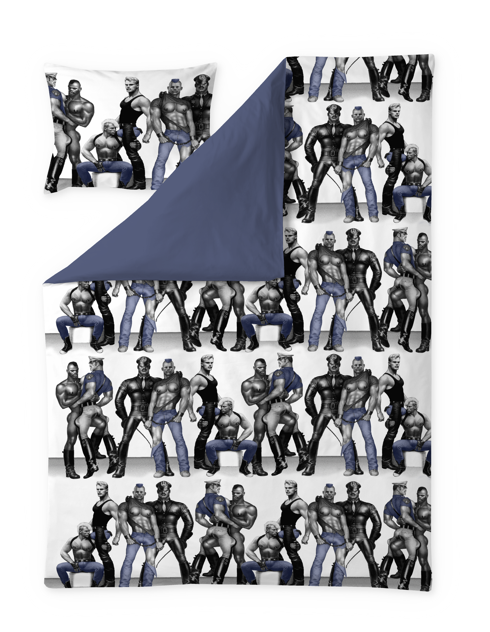 60712-4864-01-06; Finlayson Tom of Finland Satiinipussilakanasetti Musta / Sininen / 150x210 + 50x60 cm 